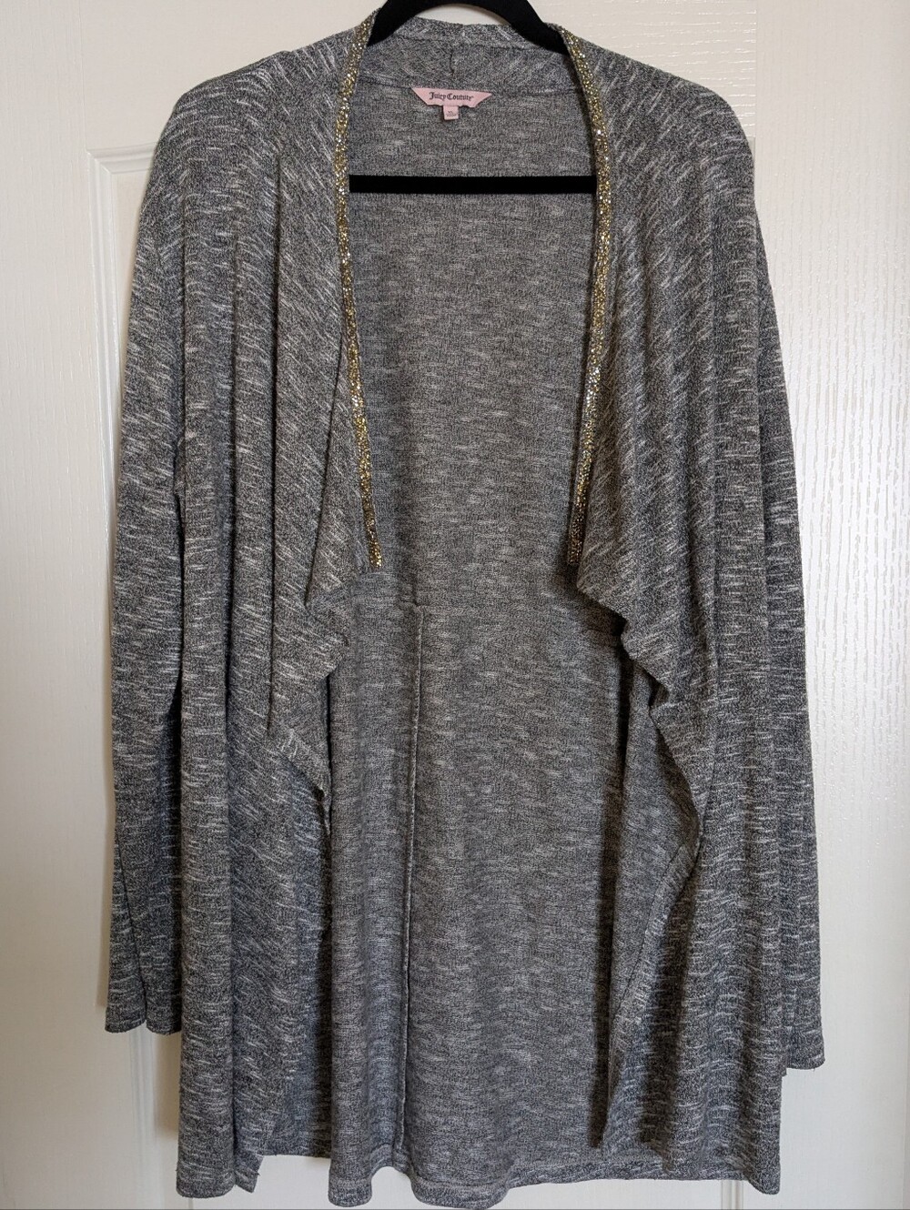 Juicy Couture Gray Rhinestone Embellished Open Front Cardigan - Size XL